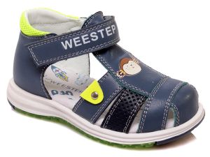 Сандали за бебе момче WEESTEP тъмно сини със зелен акцент и мече
