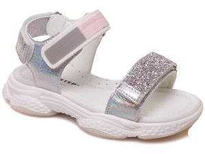 Сандали за момиче, сребристи с брокат WEESTEP
