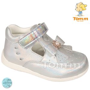 Официални сребристи детски балеринки с елегантна панделка и перличка TOM.M