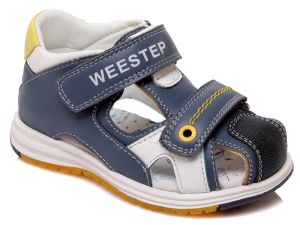 Бебешки сандали за момче, тъмно сини с жълт акцент WEESTEP