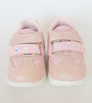 Розови бебешки маратонки за момиче със сърчица BUBBLE KIDS